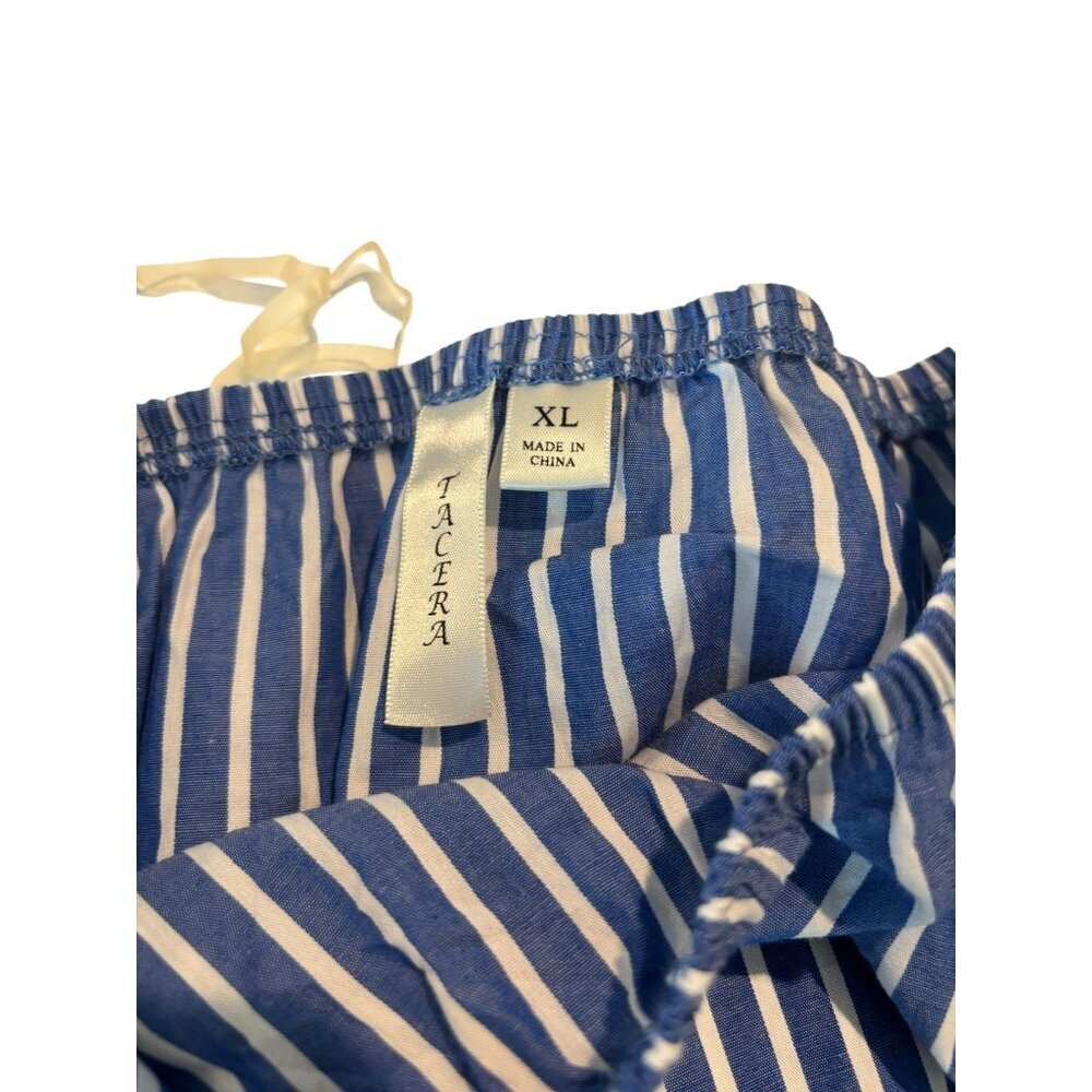 Tacera Women's Off-The-Shoulder Blue & White Striped Top - Picture 4 of 7